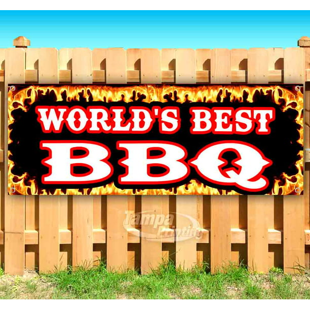 New World Famous BBQ 13 oz Heavy Duty Vinyl Banner Sign with Metal Grommets Store Many Sizes Available Advertising Flag, 